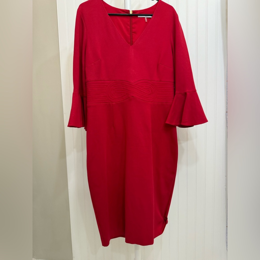Trina Turk red knit bell sleeve dress - Picture 3 of 6